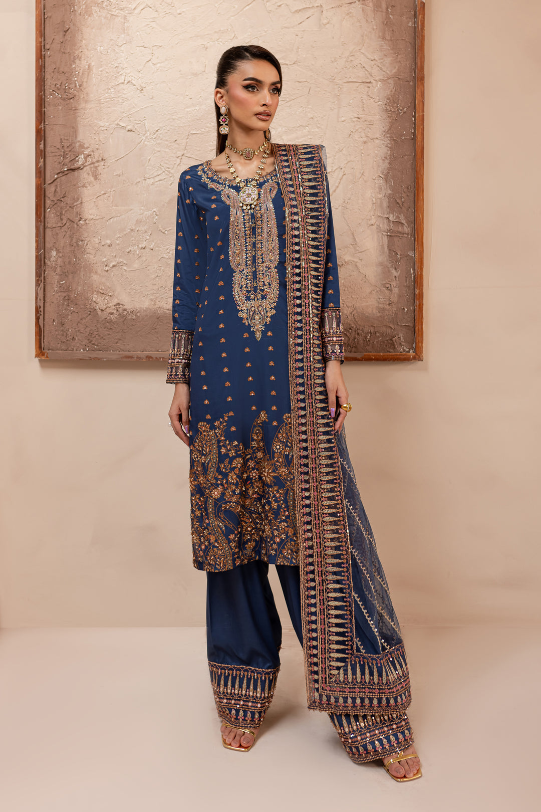 Blue Sapphire 3Pc - Embroidered Luxe PRET - BATIK