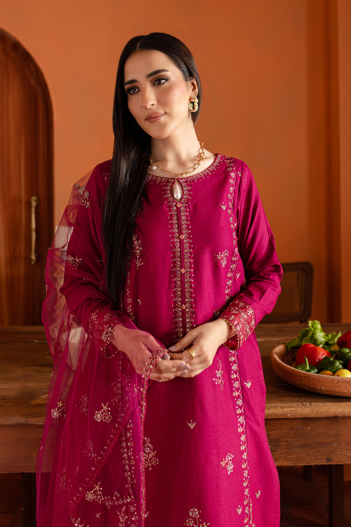 Pink Jam 3Pc- Embroidered Khaddar Dress - BATIK