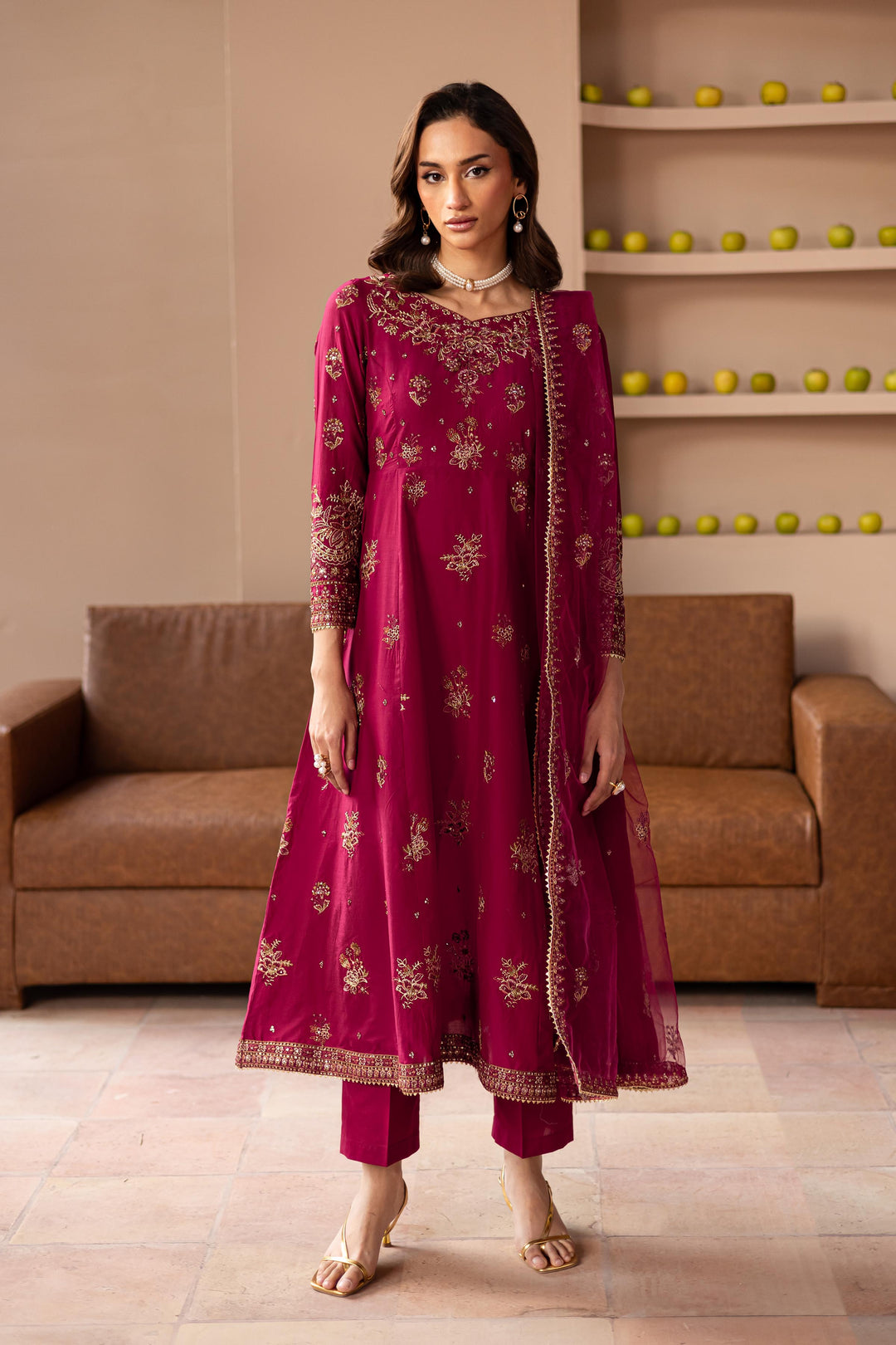 Pink Raisin 3Pc - Embroidered Lawn Dress