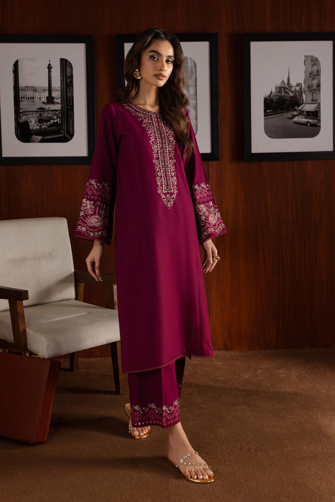 Maroon Garth 2Pc - Embroidered Khaddar Dress - BATIK