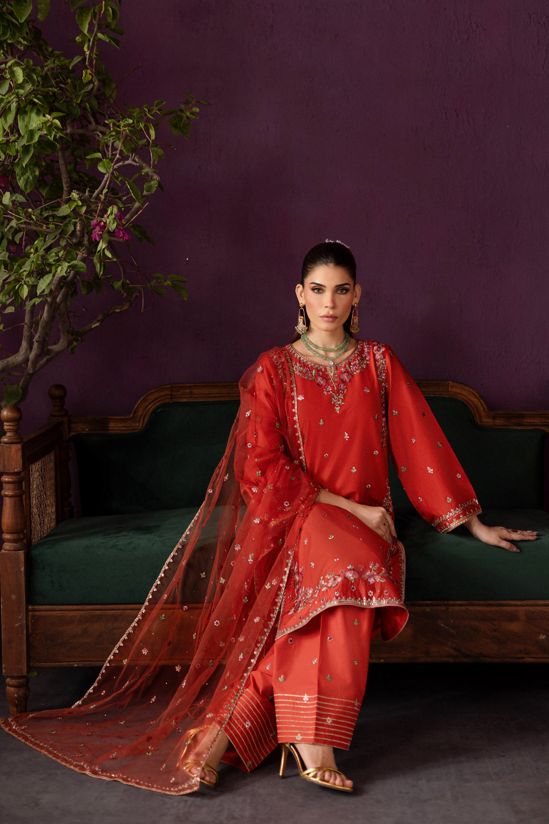 Ora 3Pc - Embroidered Solid Dress - BATIK