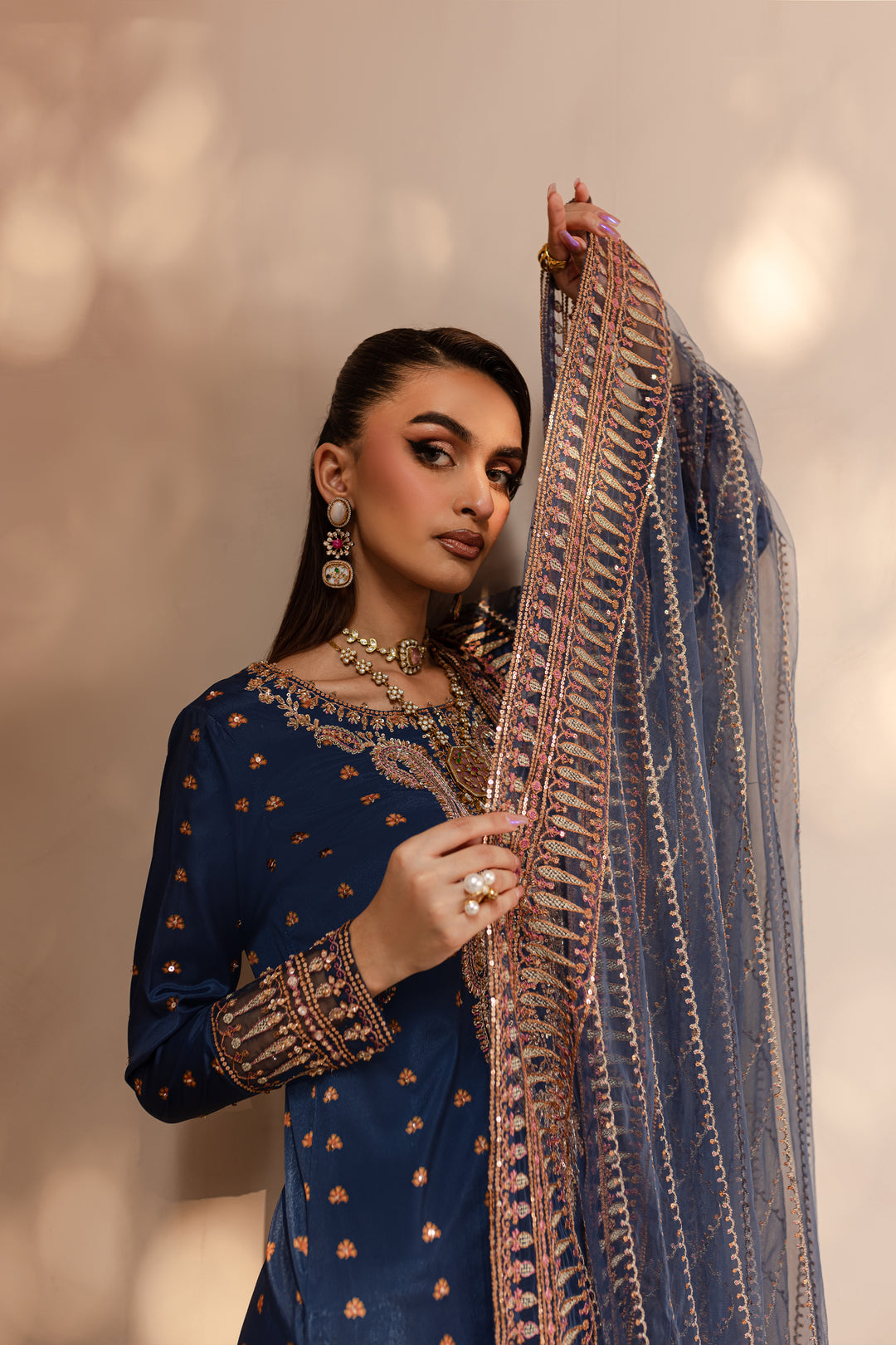 Blue Sapphire 3Pc - Embroidered Luxe PRET - BATIK