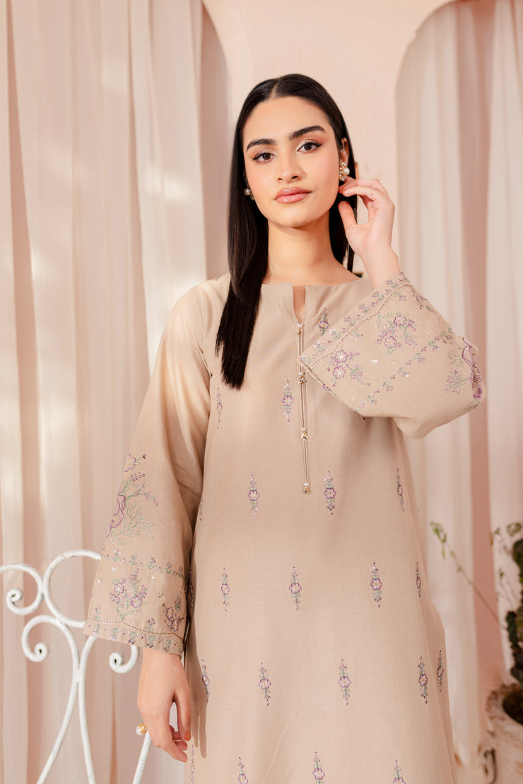 Clay Beige 2Pc - Embroidered Khaddar Dress - BATIK