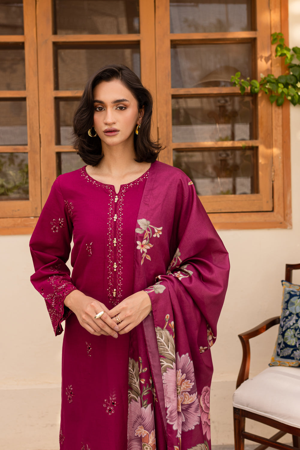 Lilas 3Pc - Embroidered Khaddar Dress - BATIK