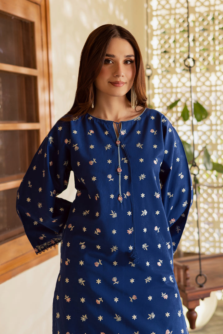 Blue Pearly 2Pc - Embroidered Khaddar Dress