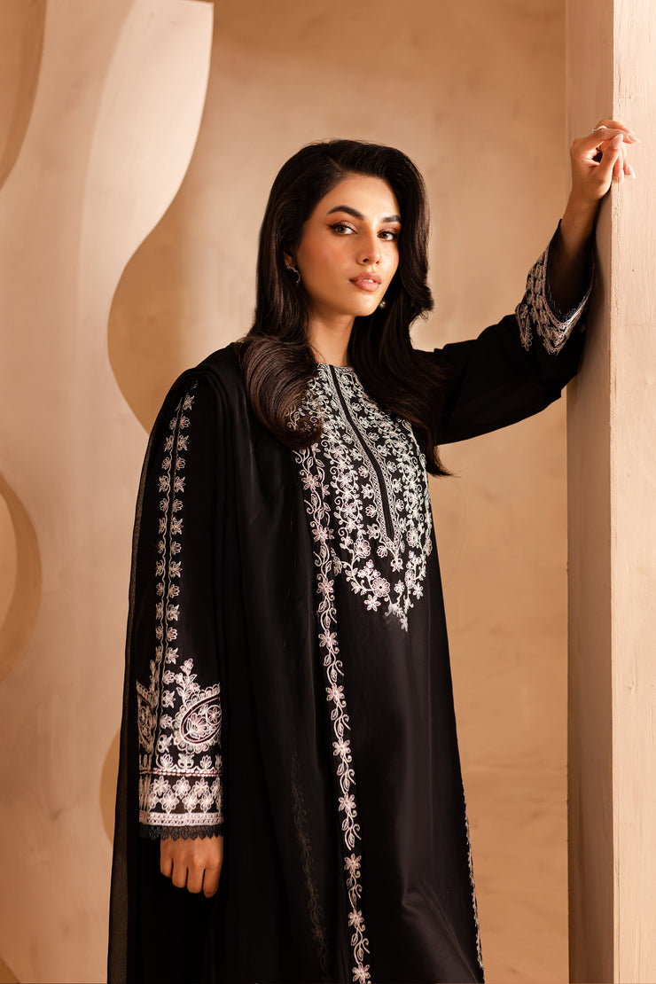 Black Pearl 3Pc - Embroidered Lawn Dress - BATIK