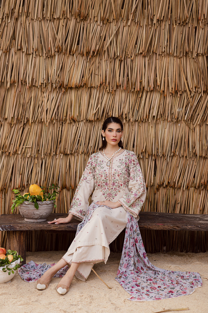 Dream Garden 3Pc - Embroidered Khaddar Dress