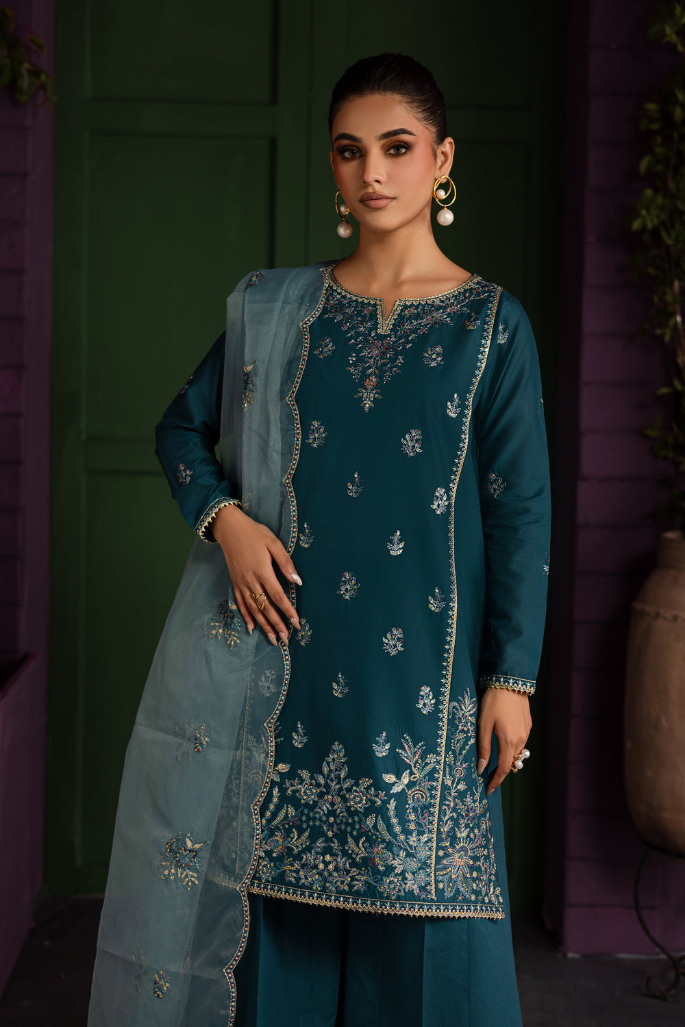 Bronya 3Pc - Embroidered Solid Dress - BATIK