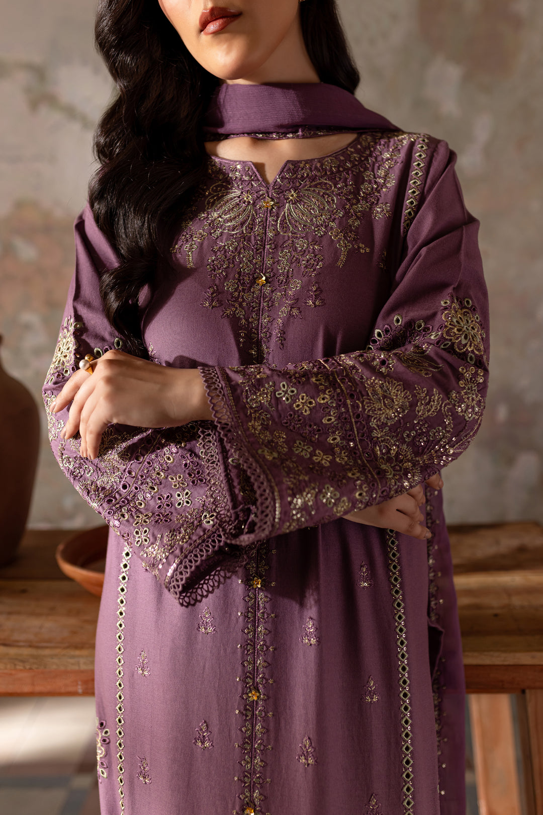 Fasana 3Pc - Embroidered Khaddar Dress - BATIK