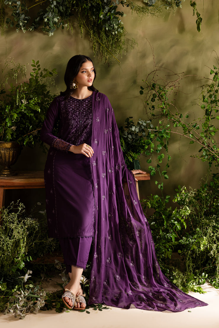 Purple Felix 3Pc - Embroidered Lawn Dress - BATIK