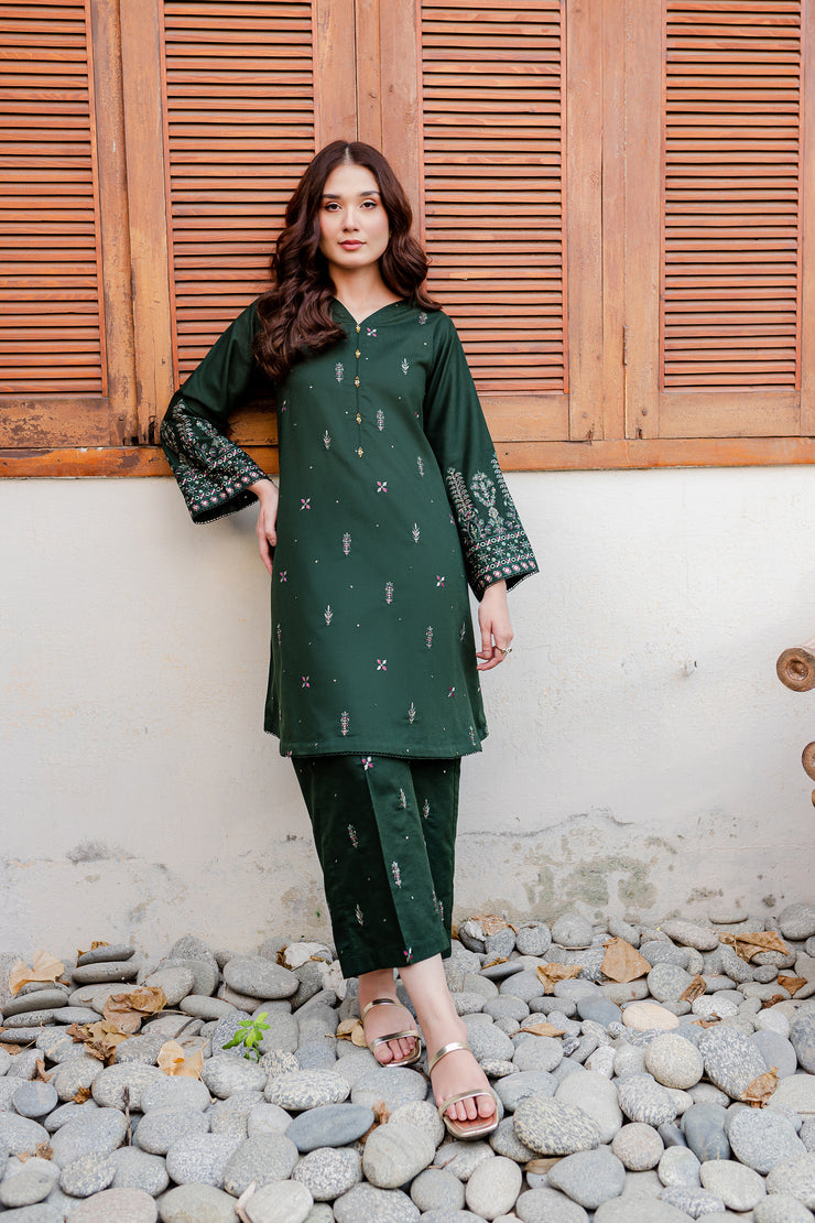 Verdant 2Pc - Embroidered Karandi Dress - BATIK