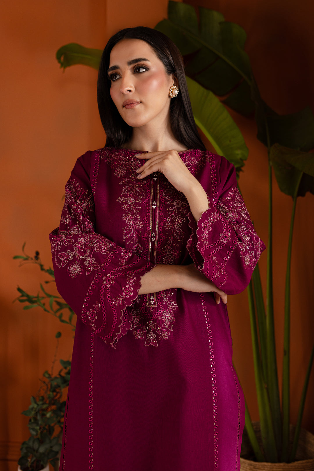 Magenta Luna 2Pc - Embroidered Khaddar Dress - BATIK