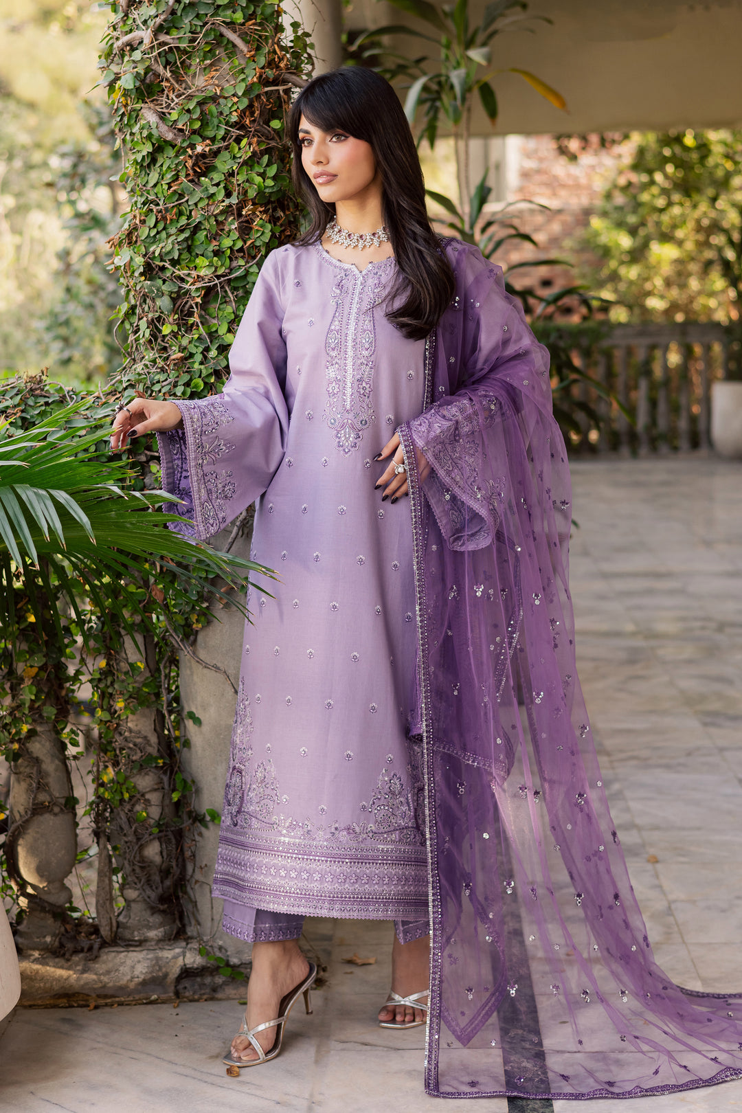 Lilac Hiba 3Pc - Embroidered Khaddar Dress