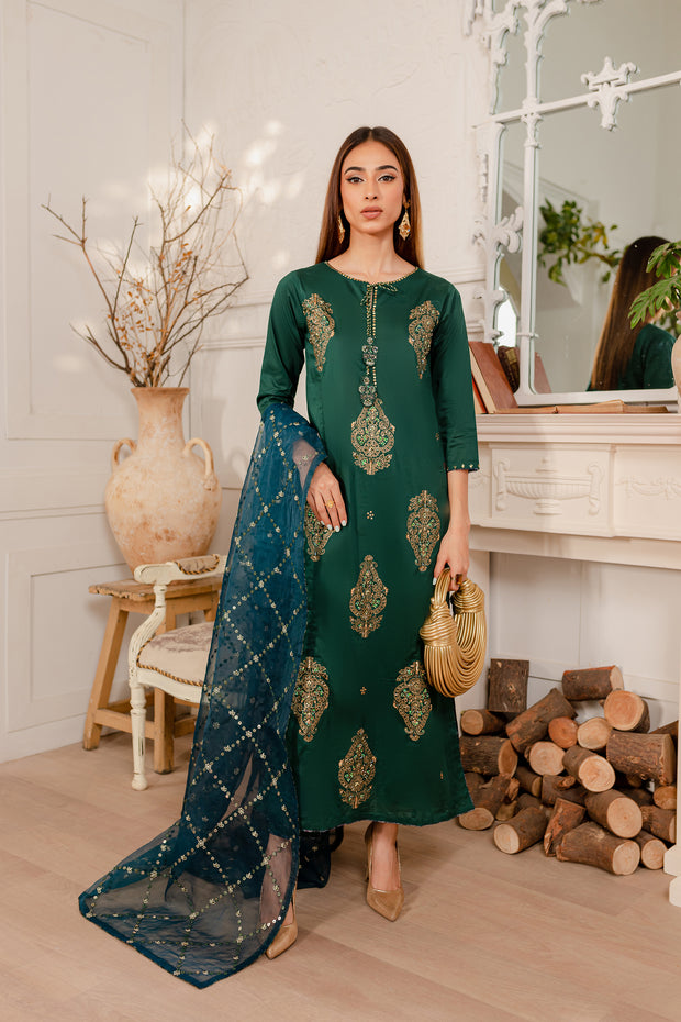 Perzik 3Pc  - Embroidered Luxe PRET - BATIK