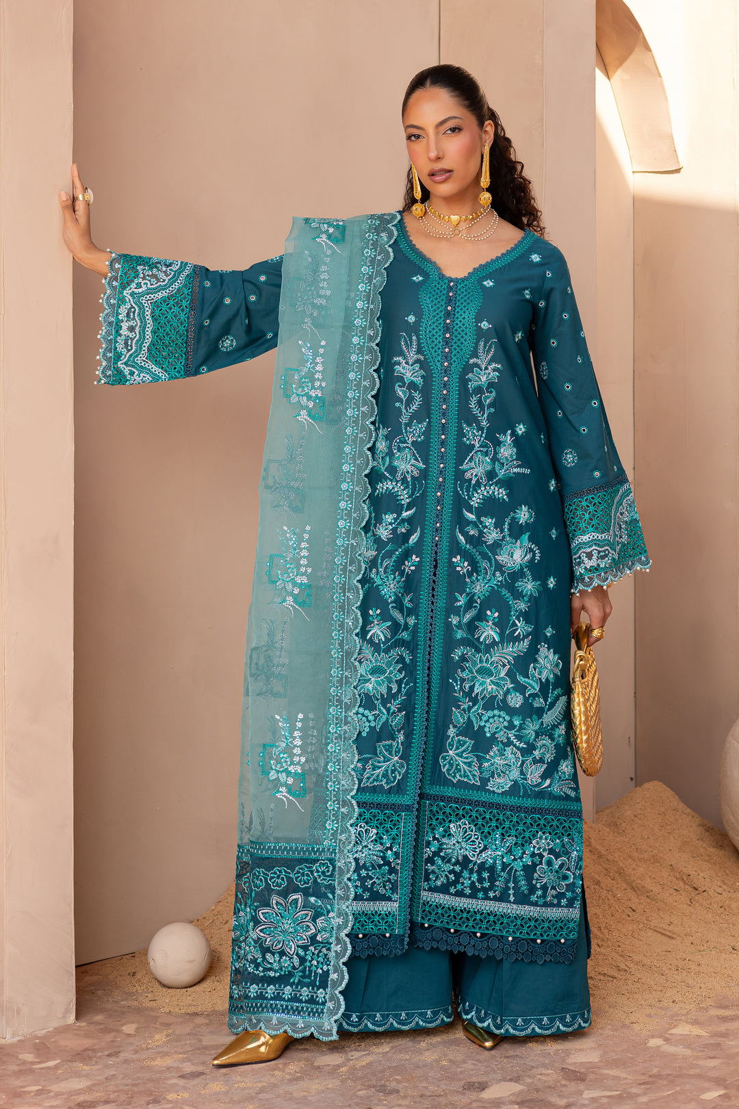 Fayrozah 3Pc - Embroidered Luxe Pret