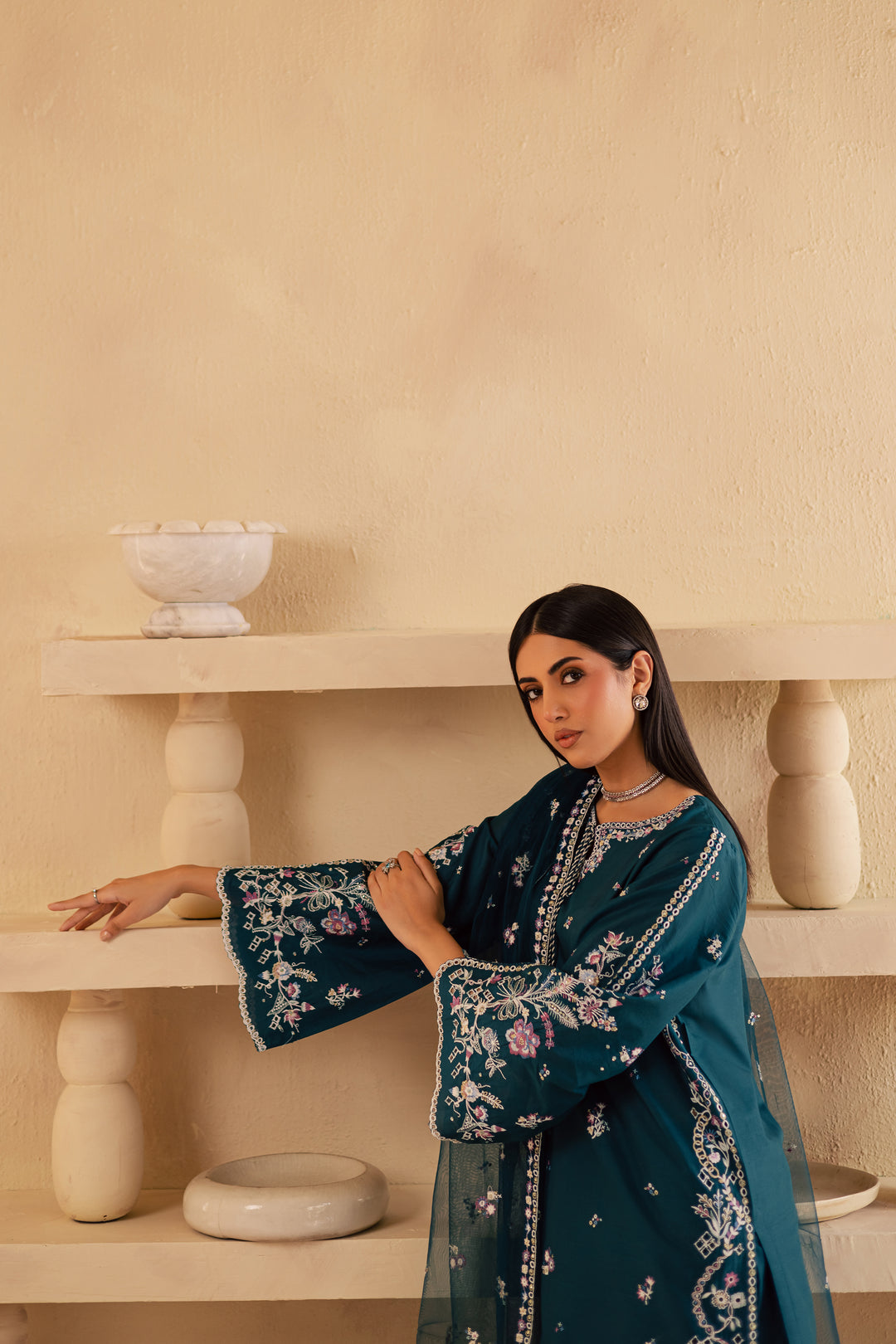 Amaan 3Pc - Embroidered Solid Dress - BATIK