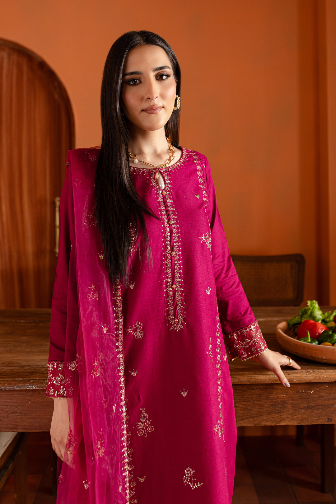 Pink Jam 3Pc- Embroidered Khaddar Dress - BATIK