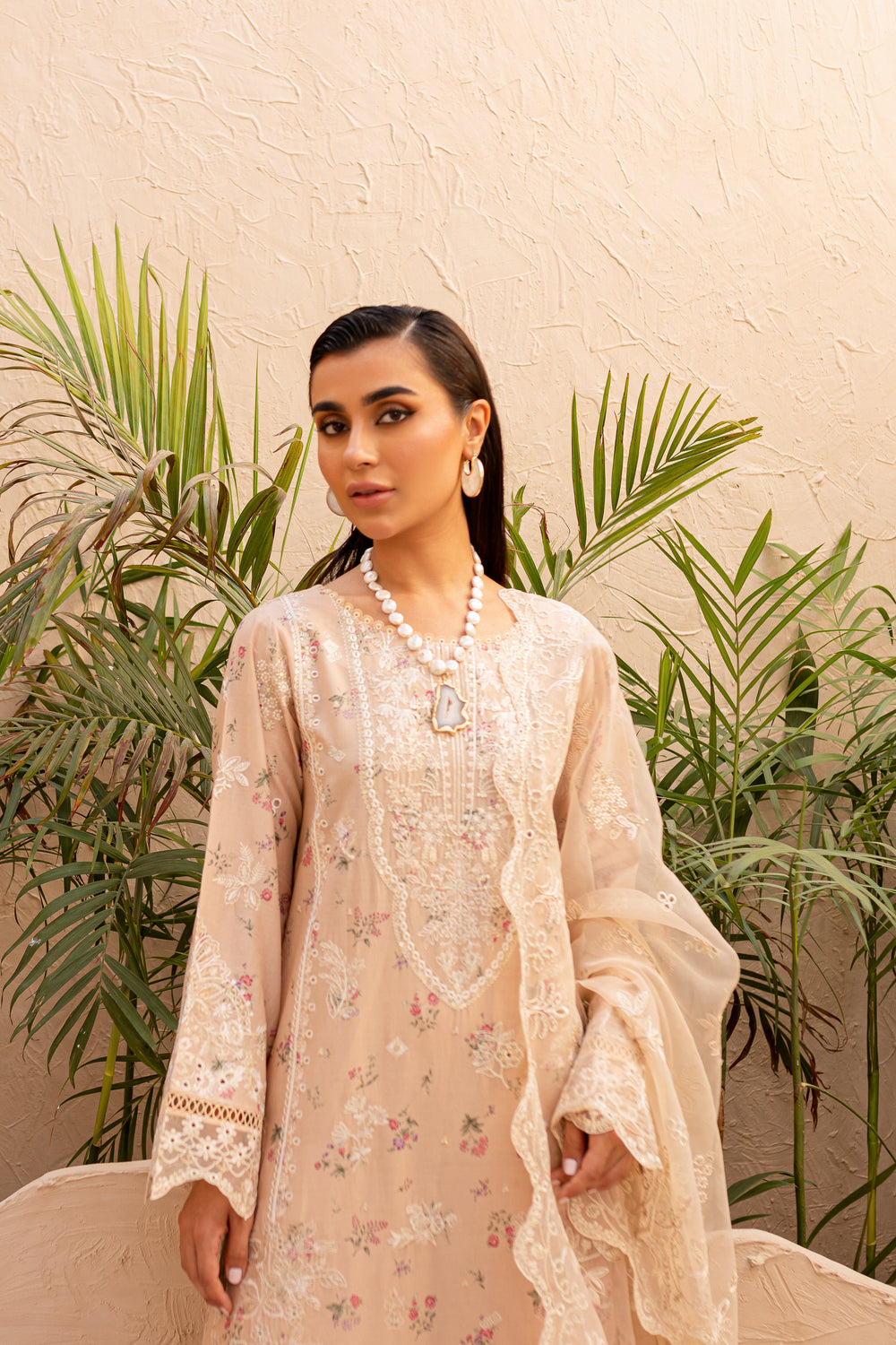 Ammar Peach 3Pc - Embroidered Luxe PRET - BATIK