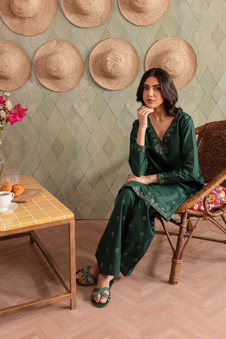 Green Brick 2Pc - Embroidered Lawn Dress - BATIK