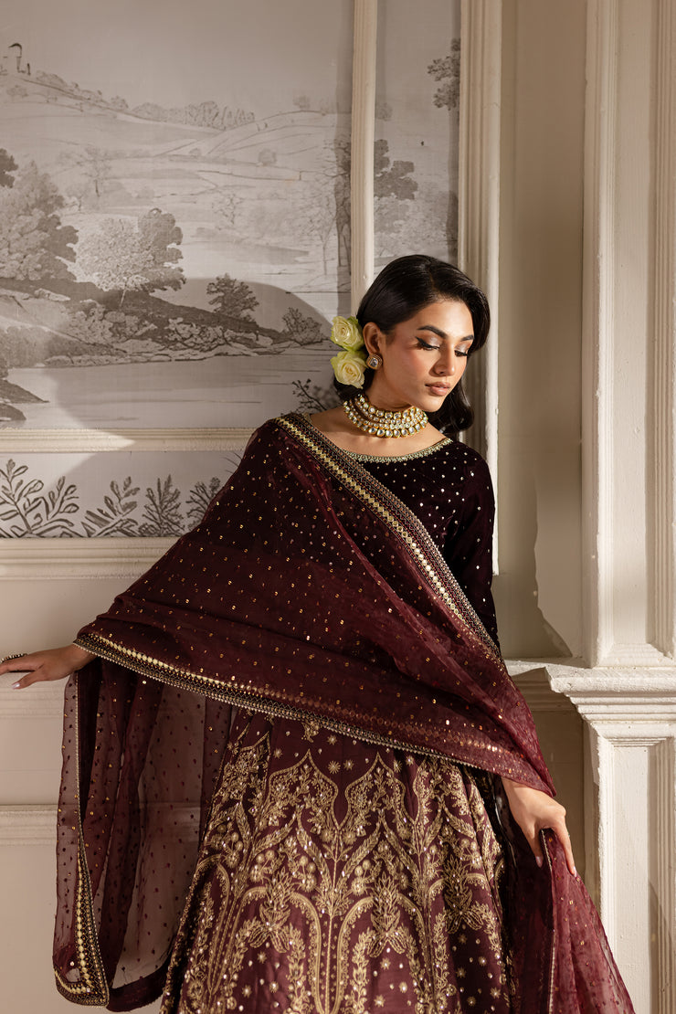 Maroon Parsa - 3Pc Formal Dress