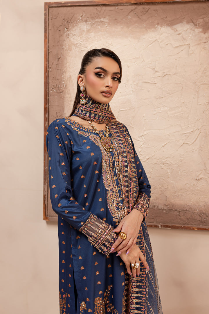 Blue Sapphire 3Pc - Embroidered Luxe PRET - BATIK