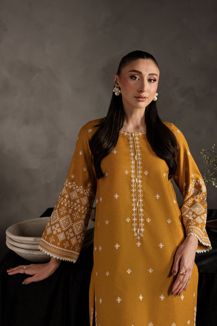 Mustard Jasper 2Pc - Embroidered Karandi dress - BATIK