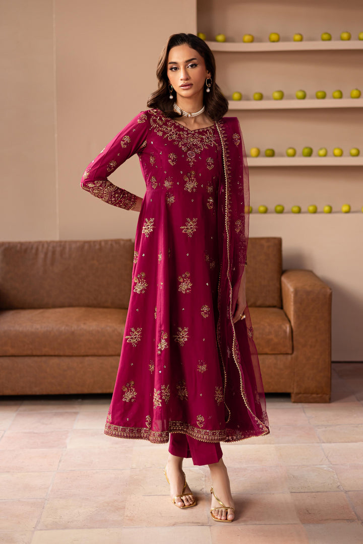 Pink Raisin 3Pc - Embroidered Lawn Dress