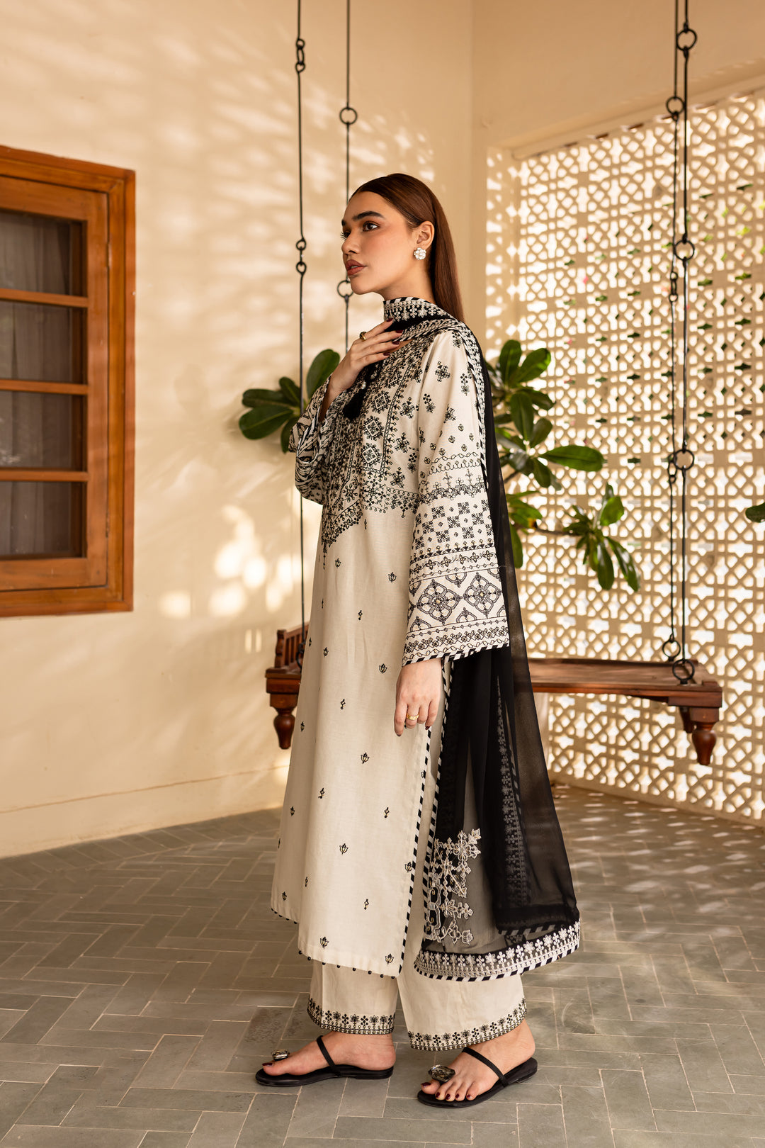 White Jewel 3Pc - Embroidered Khaddar Dress - BATIK