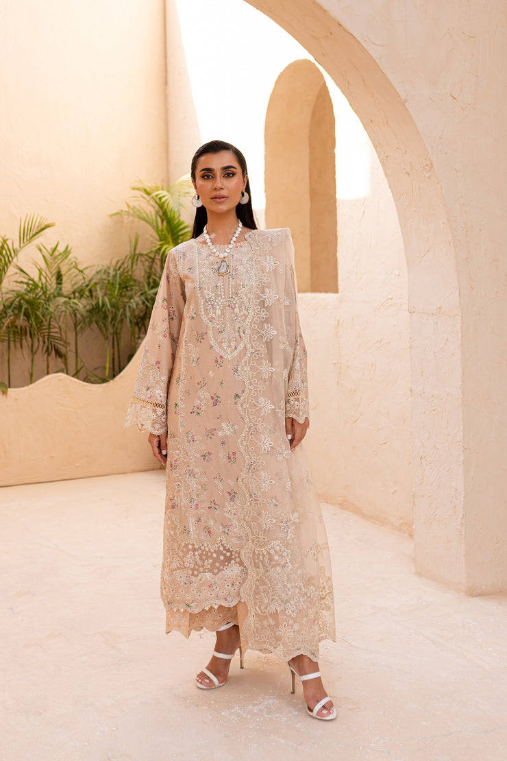 Ammar Peach 3Pc - Embroidered Luxe PRET - BATIK