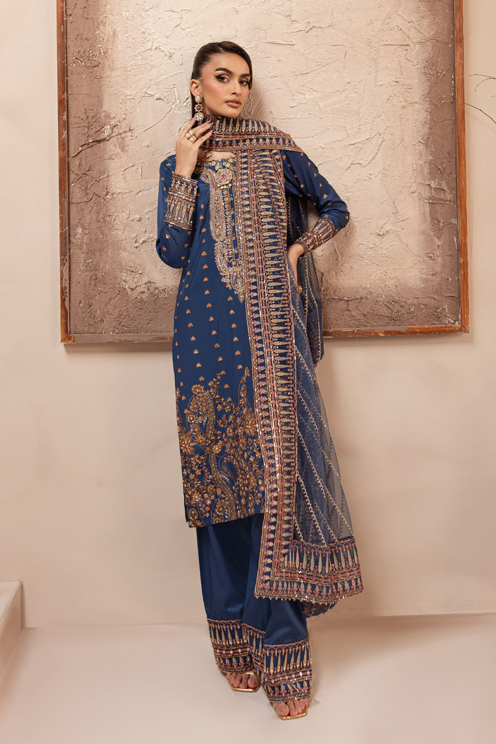 Blue Sapphire 3Pc - Embroidered Luxe PRET - BATIK