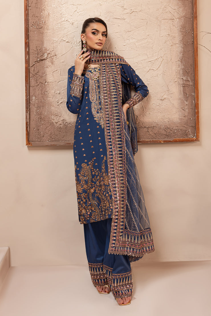 Blue Sapphire 3Pc - Embroidered Luxe PRET