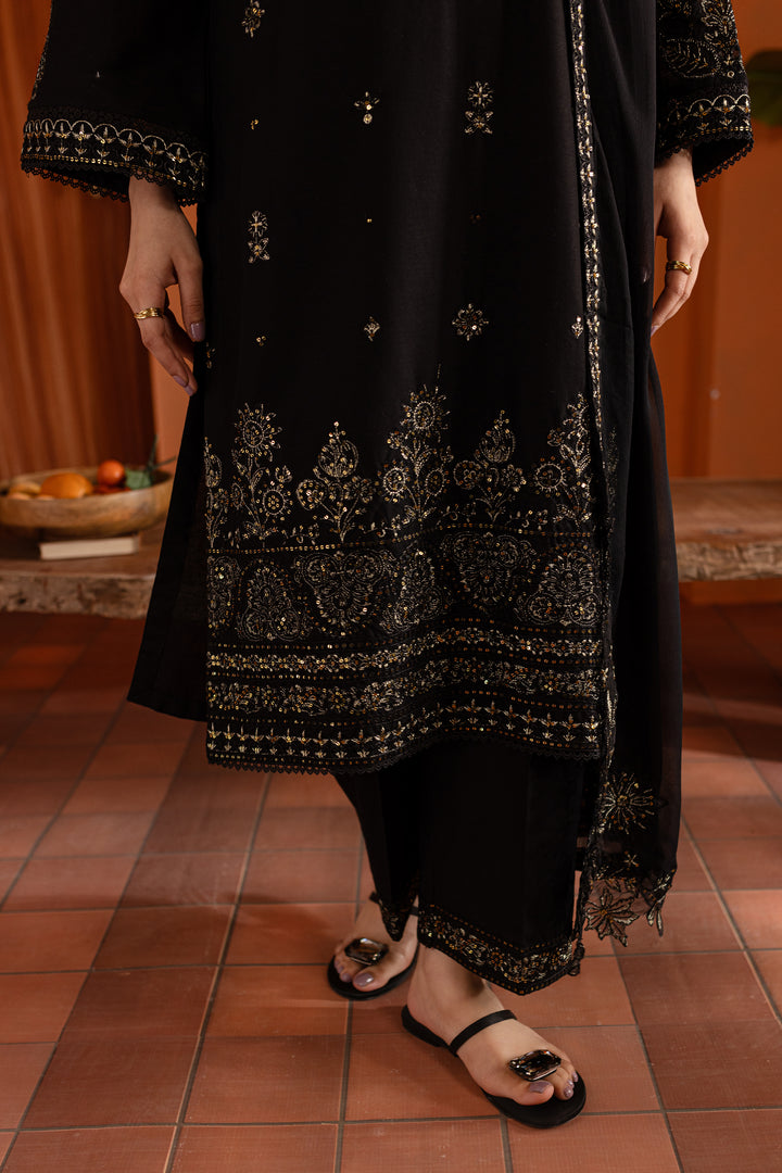 Black Magisk 3Pc - Embroidered Khaddar Dress - BATIK