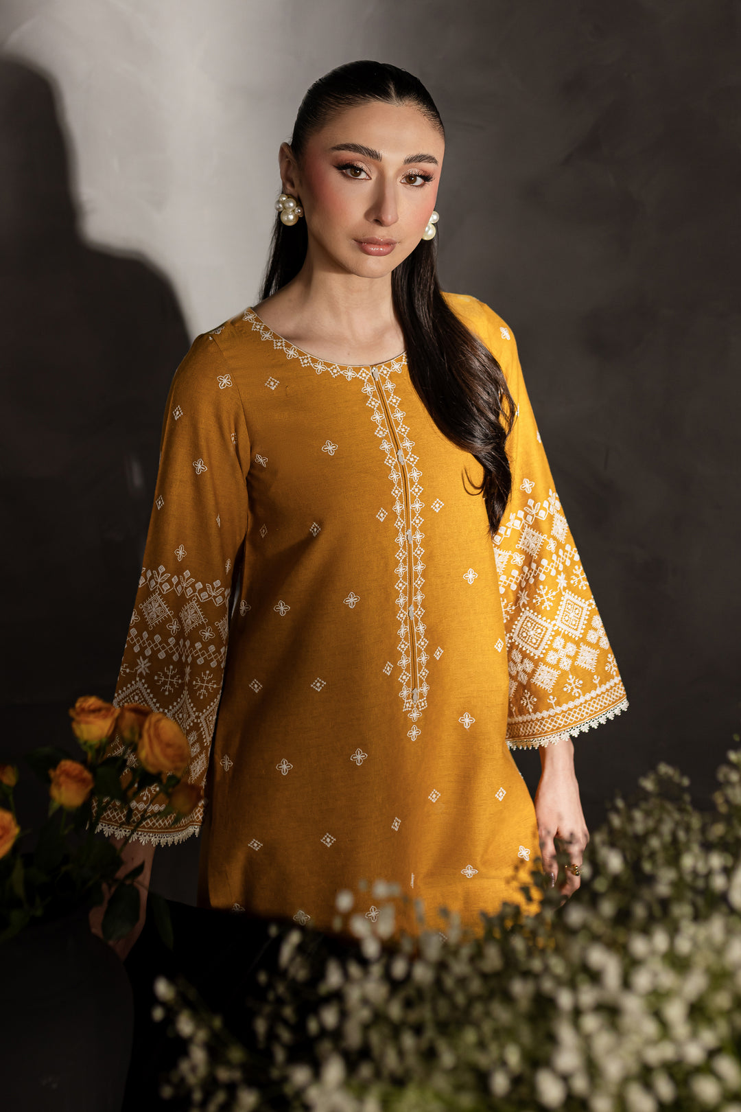 Mustard Jasper 2Pc - Embroidered Karandi dress - BATIK