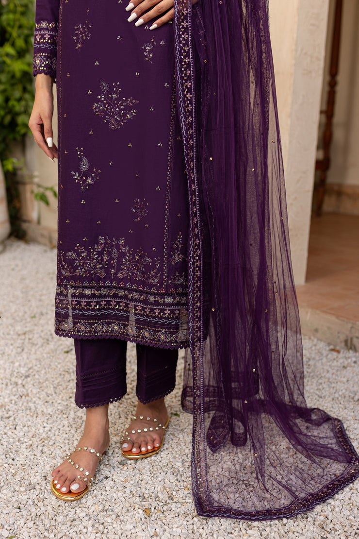 Mal 3Pc - Embroidered Khaddar Dress