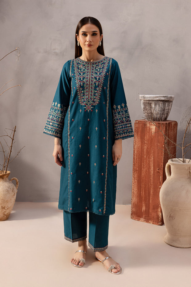 Blue Pearl 2Pc - Embroidered Khaddar Dress - BATIK