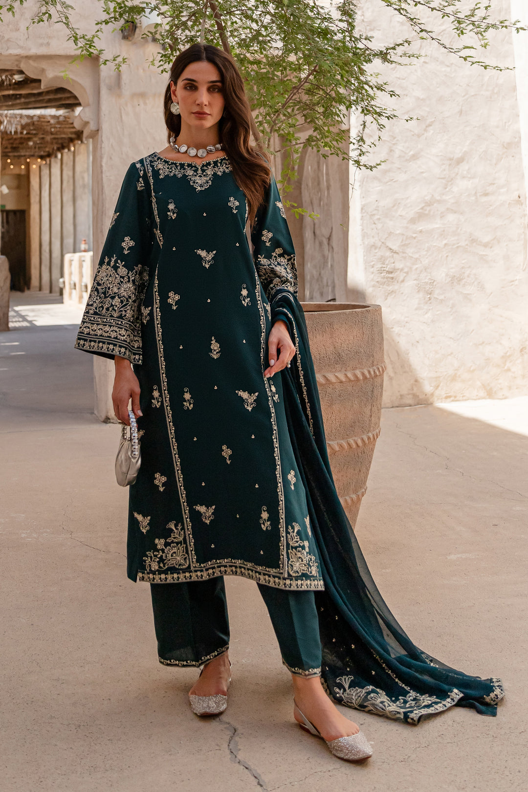 Enya 3Pc - Embroidered Khaddar Dress - BATIK