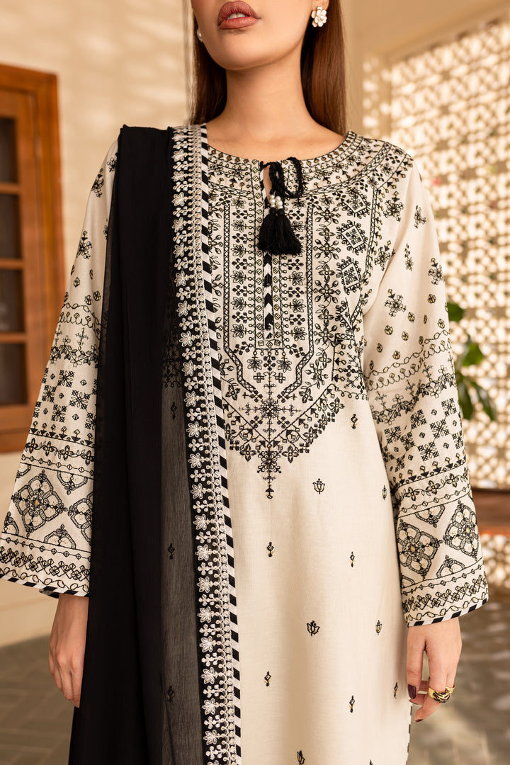 White Jewel 3Pc - Embroidered Khaddar Dress - BATIK