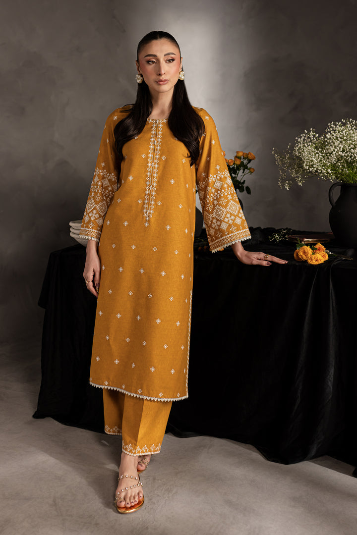 Mustard Jasper 2Pc - Embroidered Karandi dress - BATIK