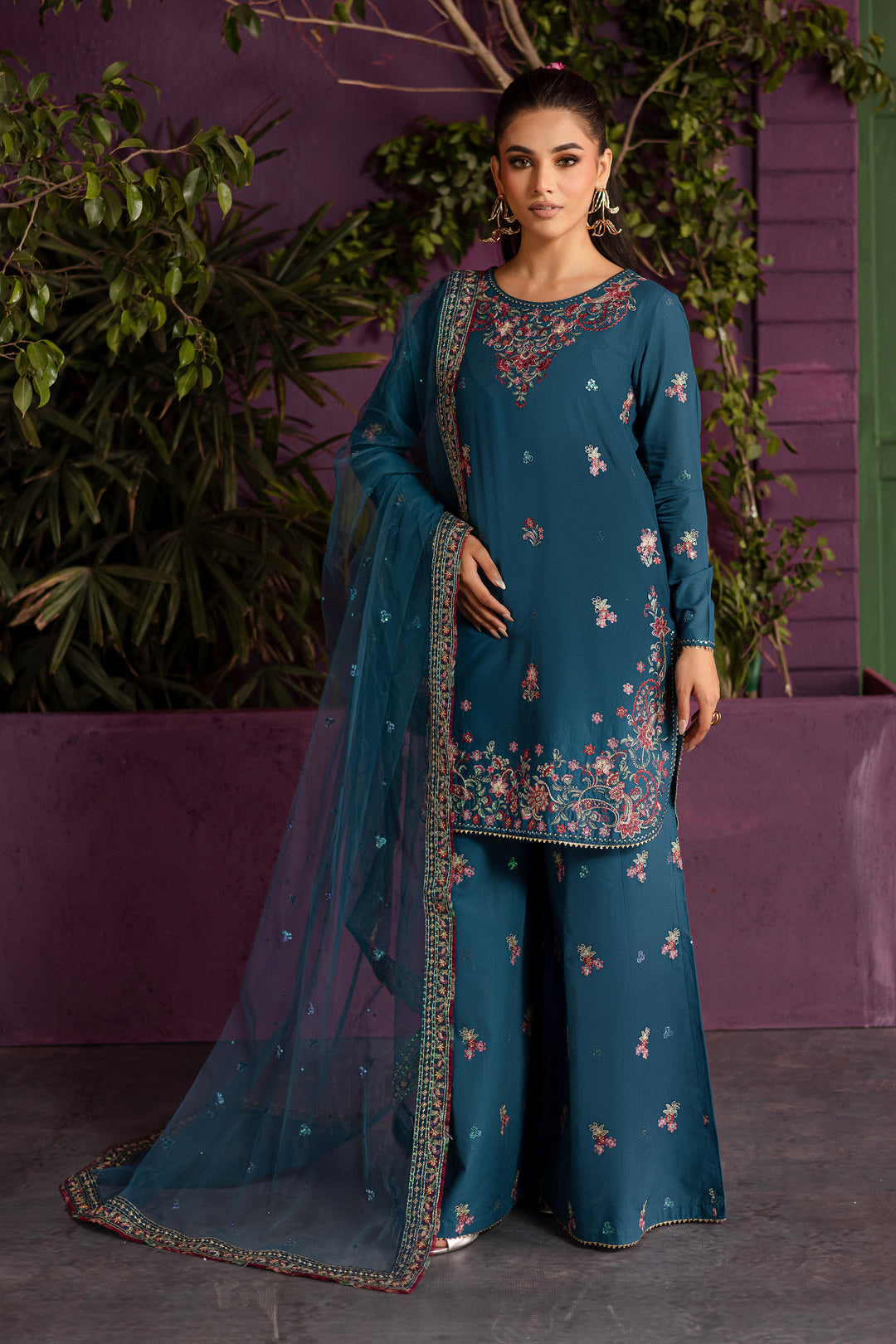 Eshmaal 3Pc - Embroidered Solid Dress - BATIK