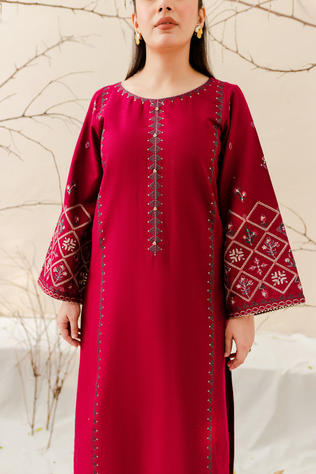 Deep Pink 2Pc - Embroidered Khaddar Dress - BATIK