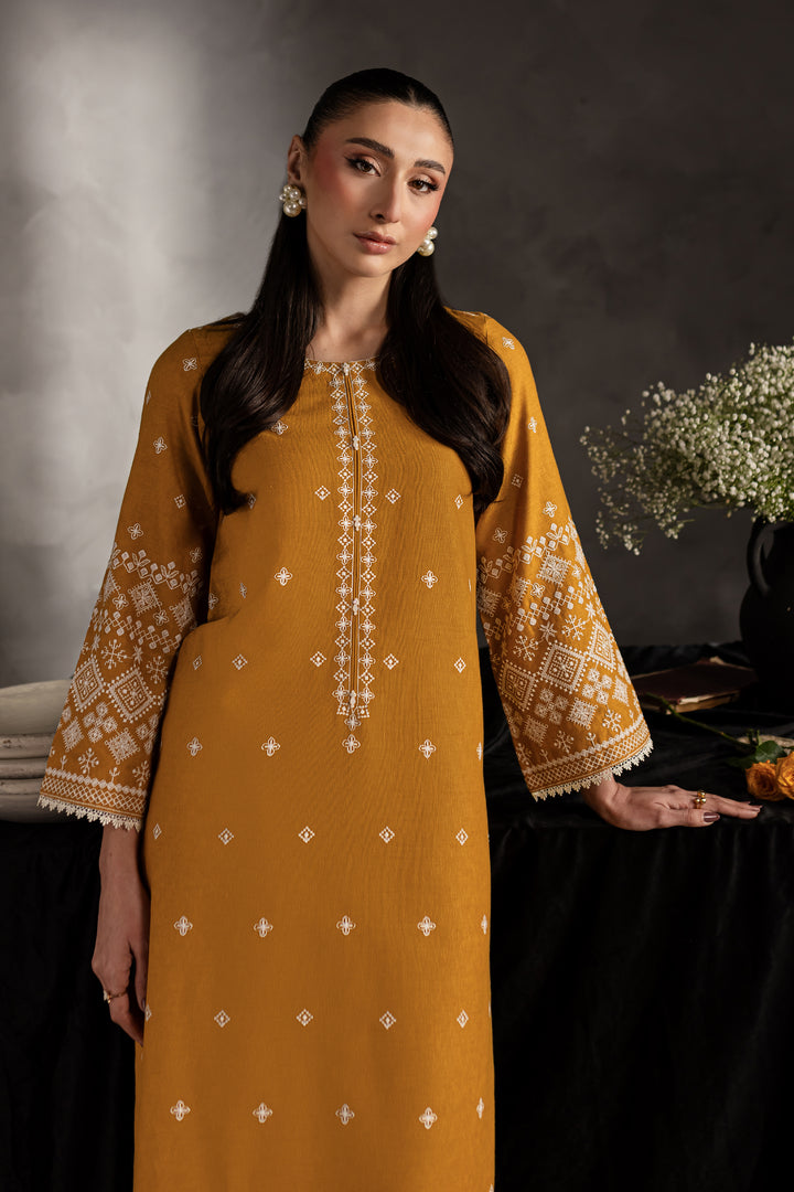 Mustard Jasper 2Pc - Embroidered Karandi dress - BATIK