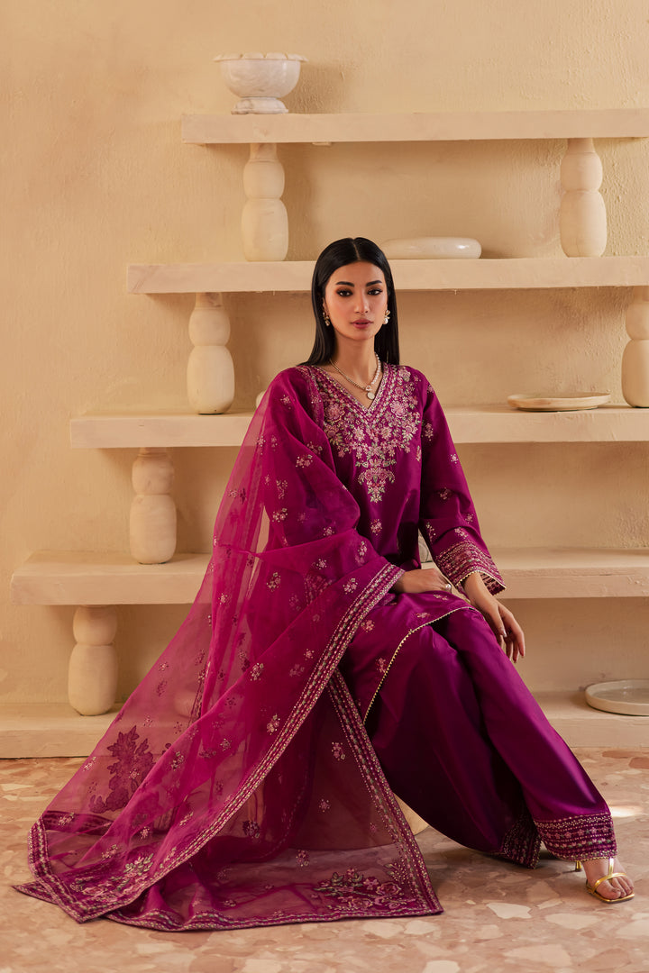 Zariah 3Pc - Embroidered Solid Dress - BATIK