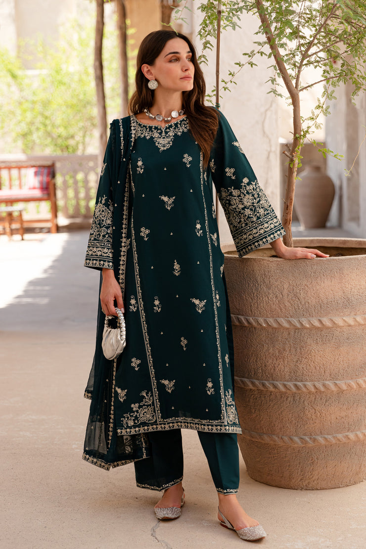 Enya 3Pc - Embroidered Khaddar Dress