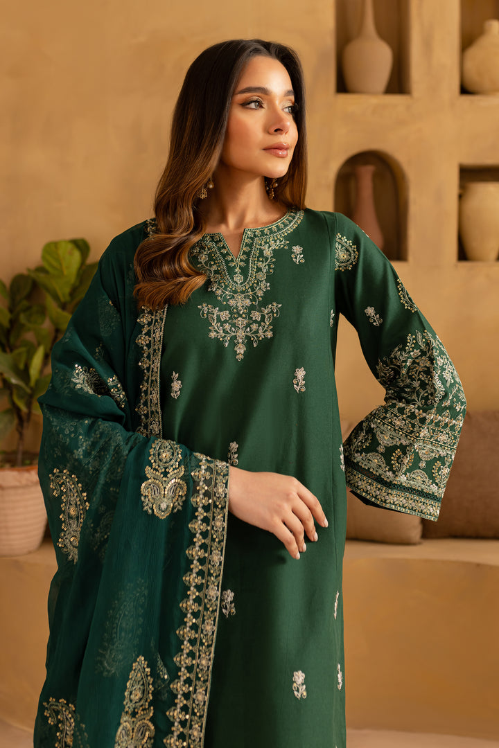 Green Amy 3Pc - Embroidered Khaddar Dress - BATIK