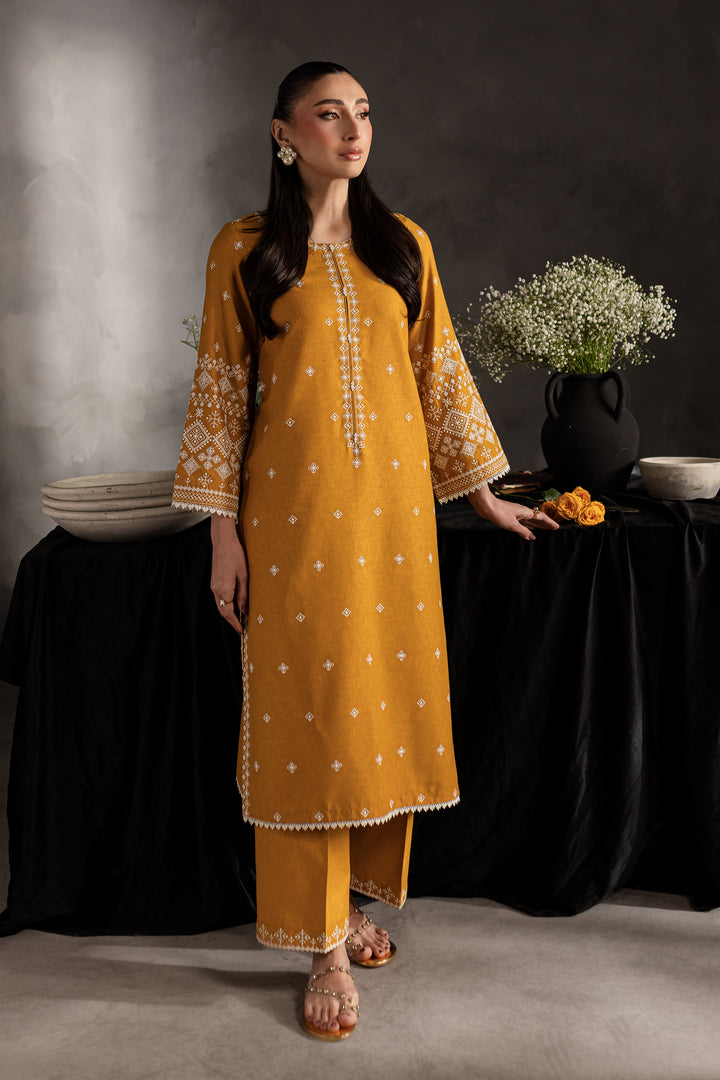 Mustard Jasper 2Pc - Embroidered Karandi dress - BATIK