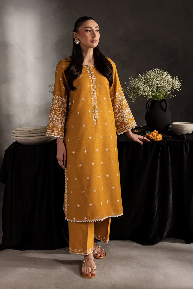 Mustard Jasper 2Pc - Embroidered Karandi dress