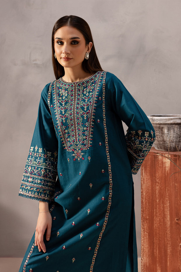 Blue Pearl 2Pc - Embroidered Khaddar Dress - BATIK