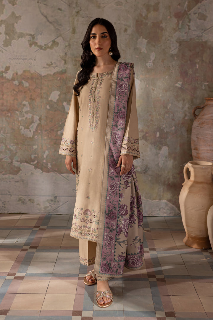 Beige Peel 3Pc - Embroidered Khaddar Dress - BATIK