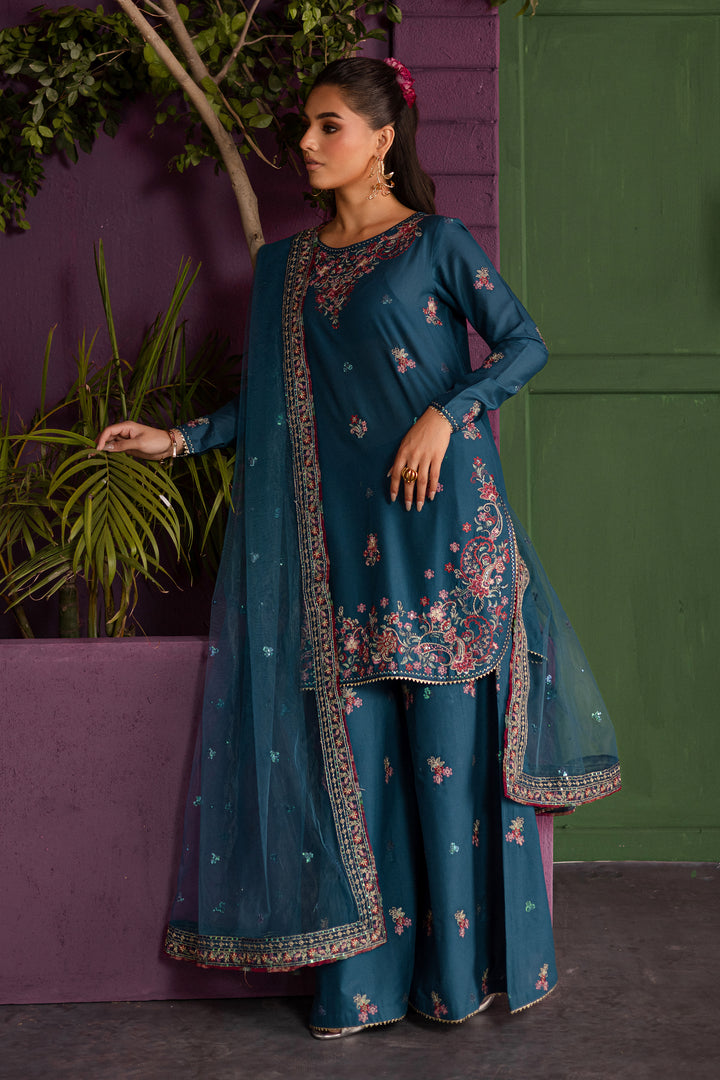 Eshmaal 3Pc - Embroidered Solid Dress - BATIK