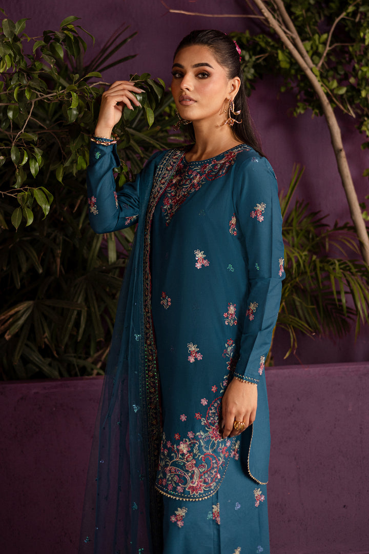 Eshmaal 3Pc - Embroidered Solid Dress - BATIK